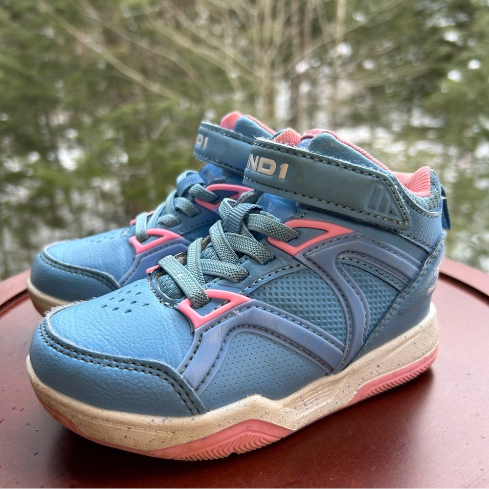 Blue Pink High Top Sneakers | Girls Size 9 | Velcro Strap Athletic Shoes
